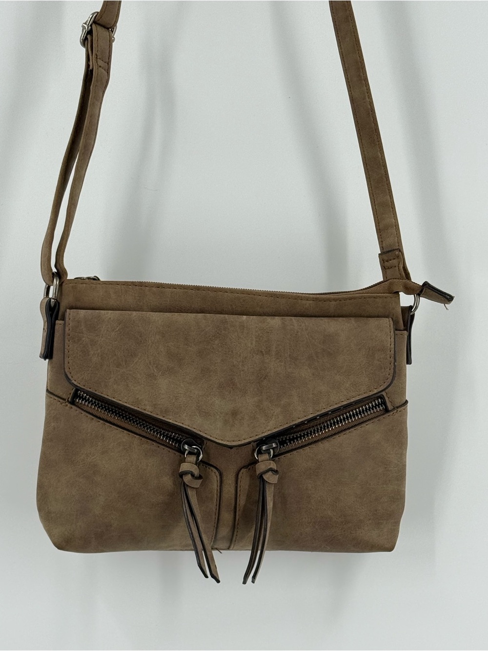 American Eagle Taupe Crossbody Bag with Front Zippers